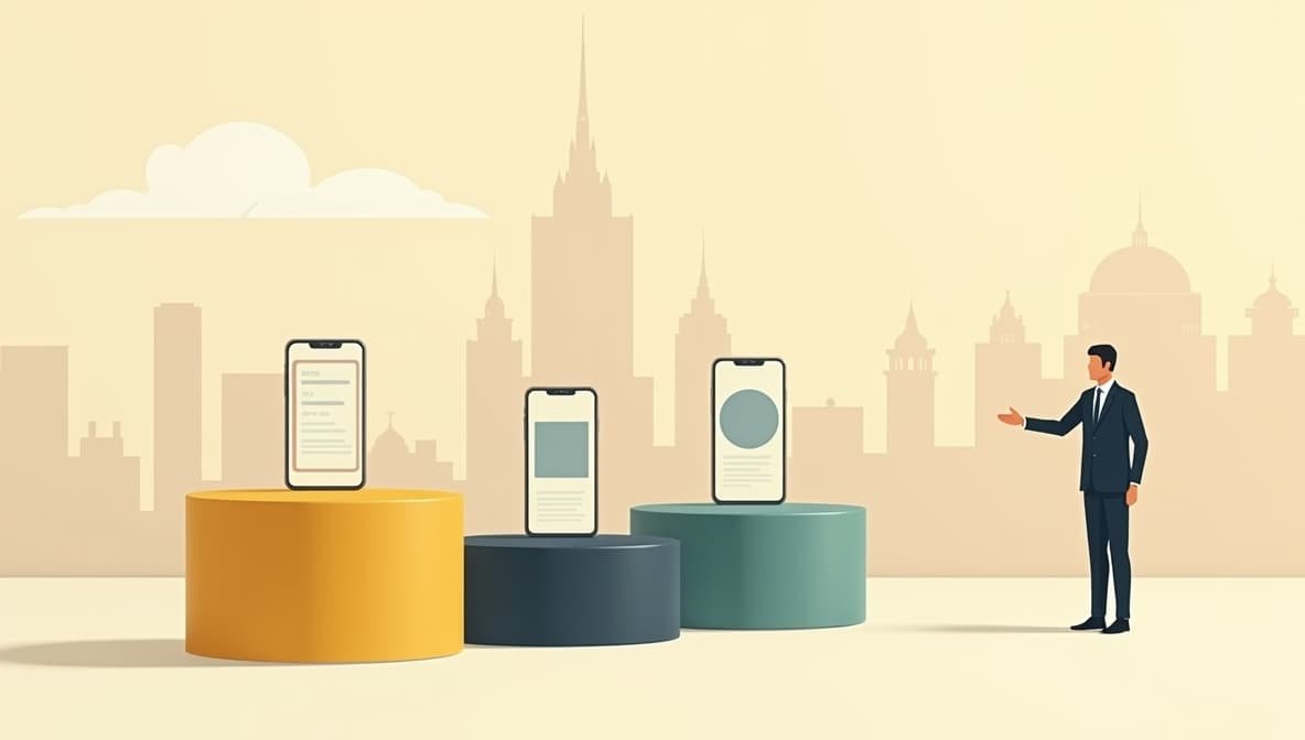 Illustration comparing different digital concierge apps on mobile devices