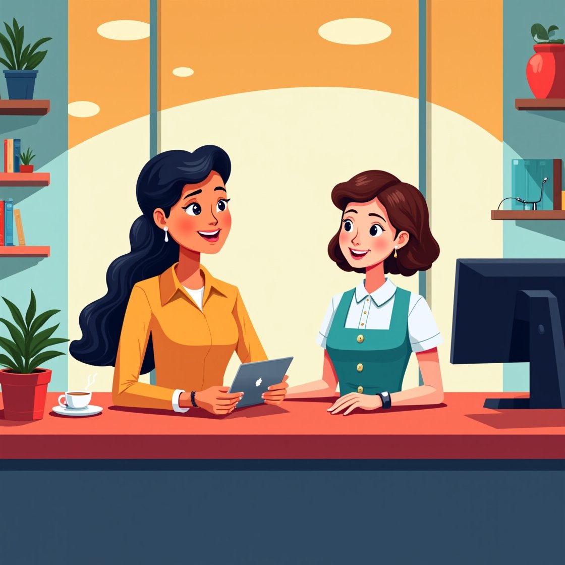 Ilustração representando o futuro da tecnologia hoteleira com dispositivos inteligentes e interfaces de IA