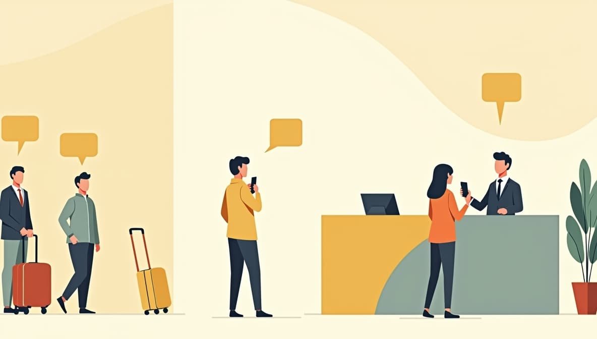 Guests in the lobby using a communication platform concierge app.