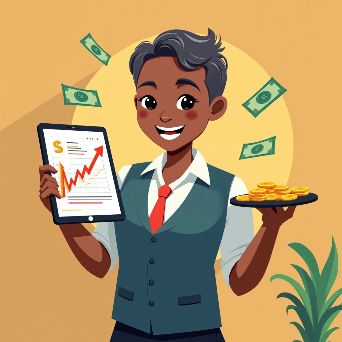 Gerente de hotel a usar um tablet para mostrar oportunidades de upselling através da Concierge