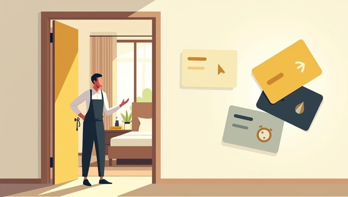 Hotel manager using a tablet to showcase upselling opportunities via Concierge