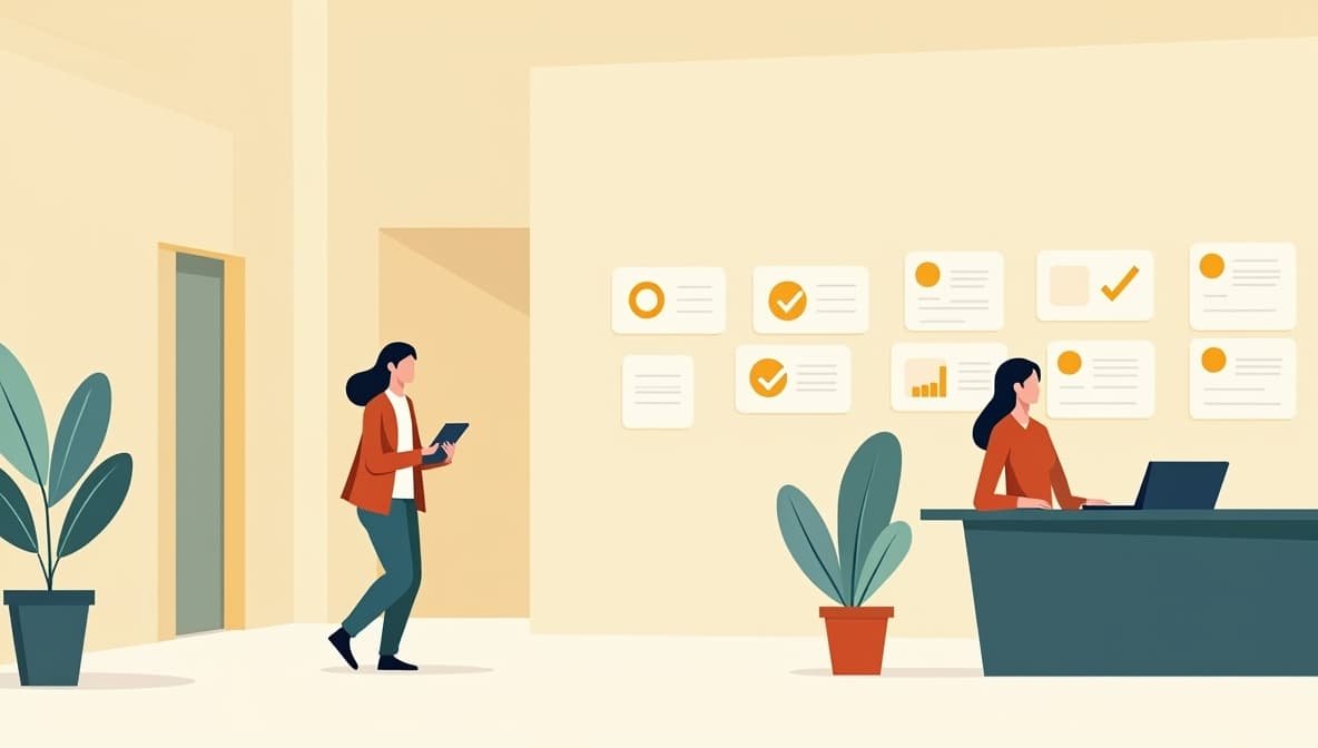 Hotel staff efficiently managing tasks with the help of technology