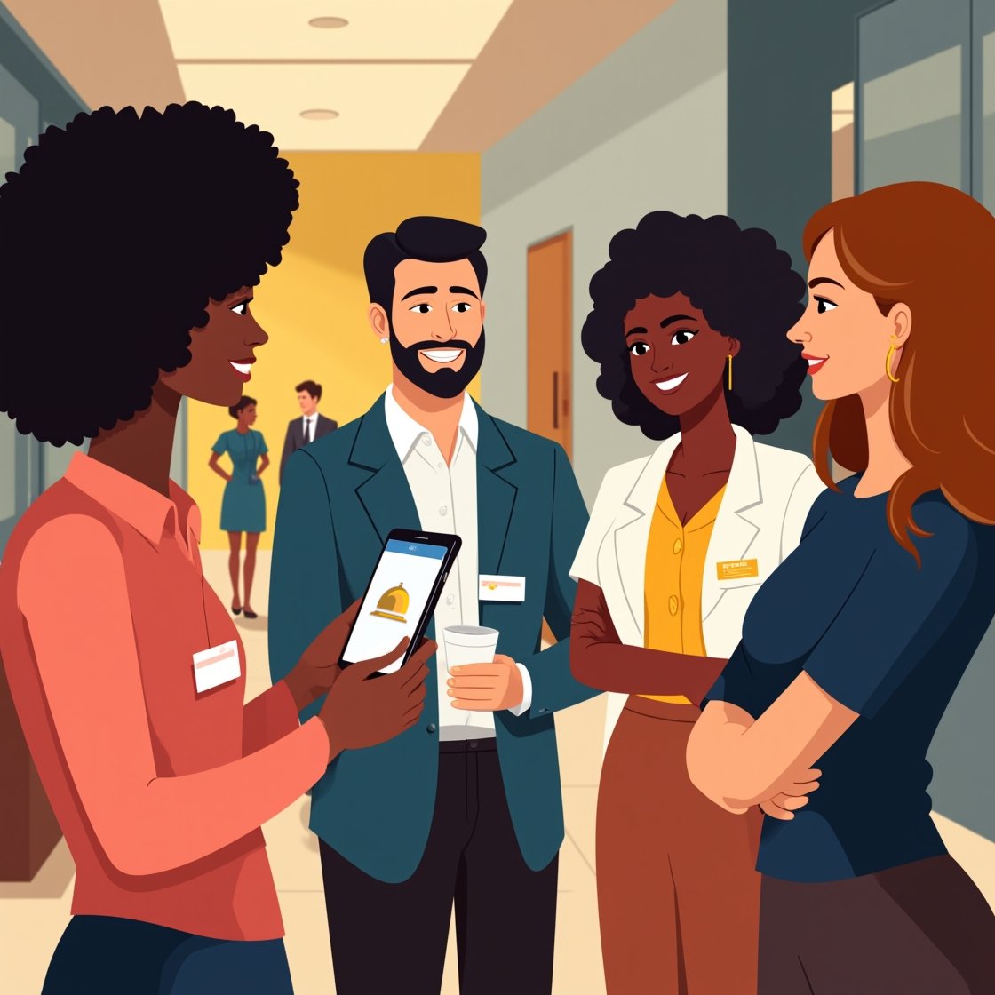 Illustration showing a digital concierge app on a smartphone